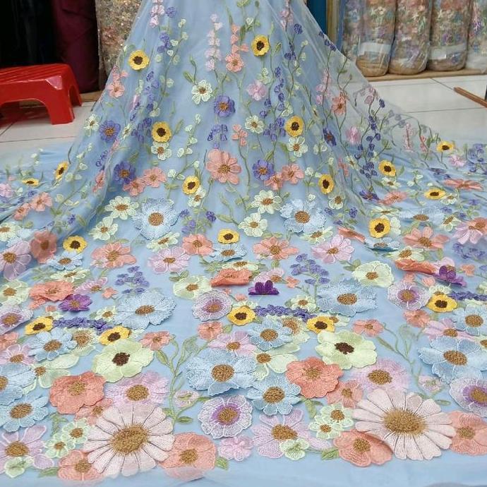 KAIN/BAHAN TILLE GARDEN 3D/TILLE BORDIR BUNGA TIMBUL