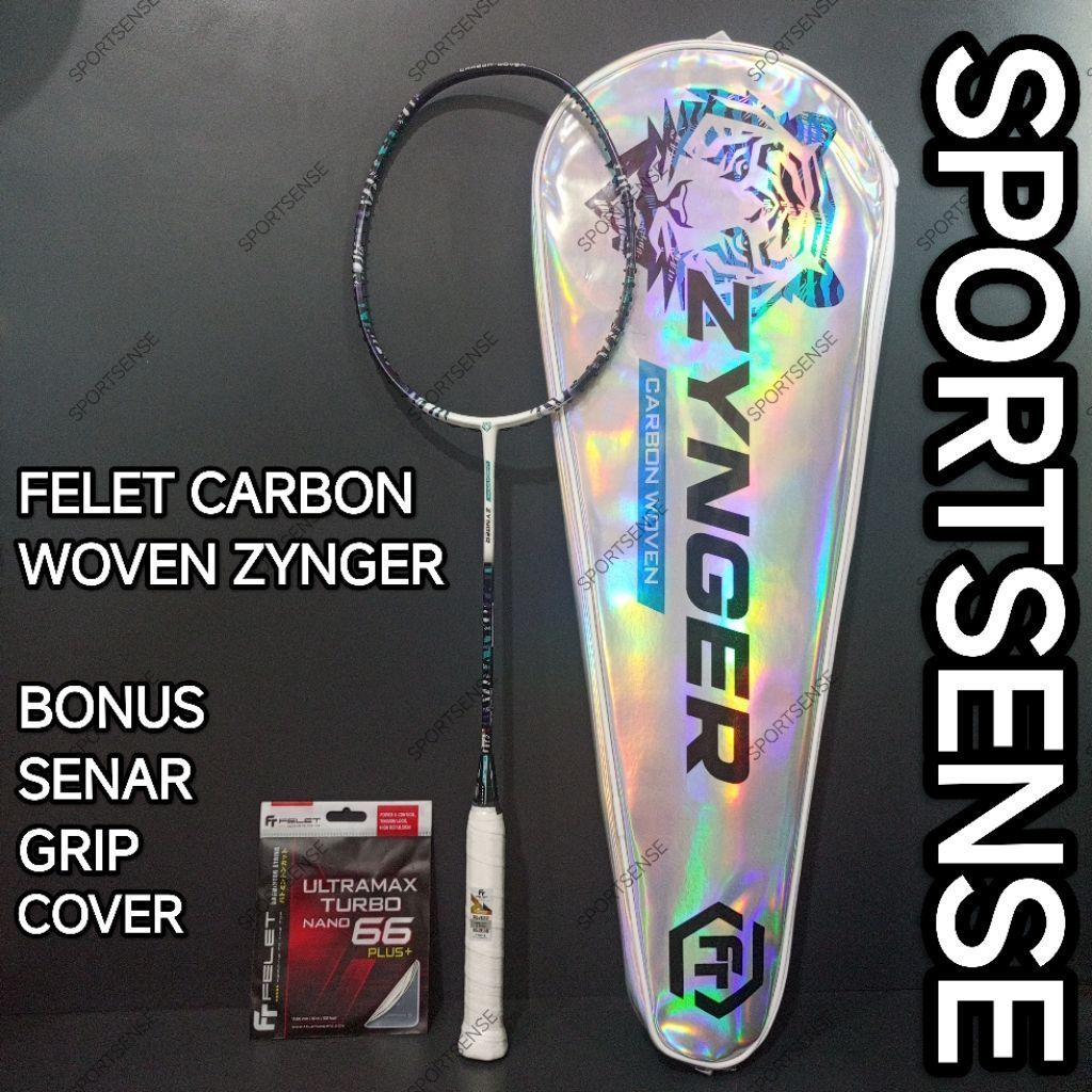 Raket Racket Badminton Bulutangkis Felet Carbon Woven Zynger Original  Bonus Cover Senar Grip