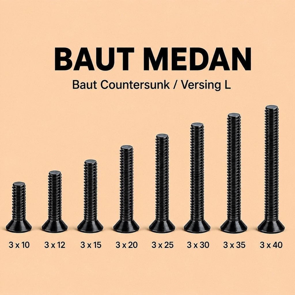 Baut Countersunk / Versing L baja 10.9 ukuran M3 panjang 10mm-40mm