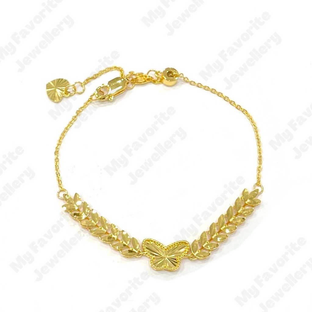 Gelang Serut Fancy Kupu-kupu Daun Emas Asli Kadar 875