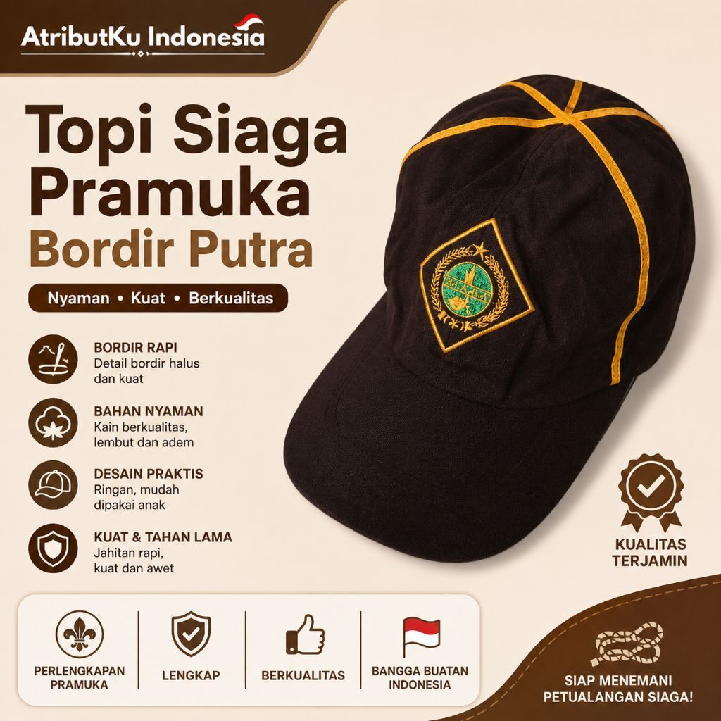 Topi Siaga Pramuka Bordir Putra | Topi Pramuka Siaga Anak Laki Laki