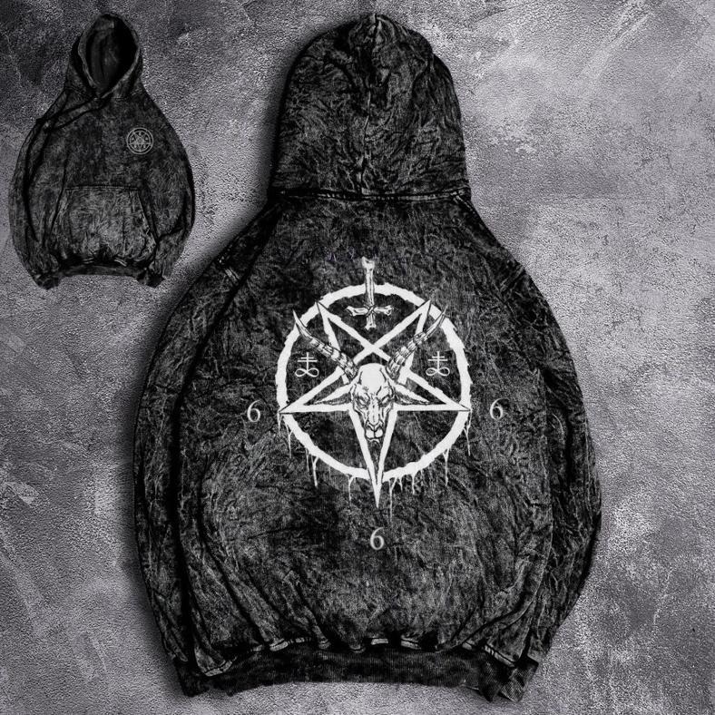 Jaket Hoodie Wash Distro Motif Satanic | Jaket Hoodie Sandwash | Jaket Sweater Hoodie Pria Sandwash