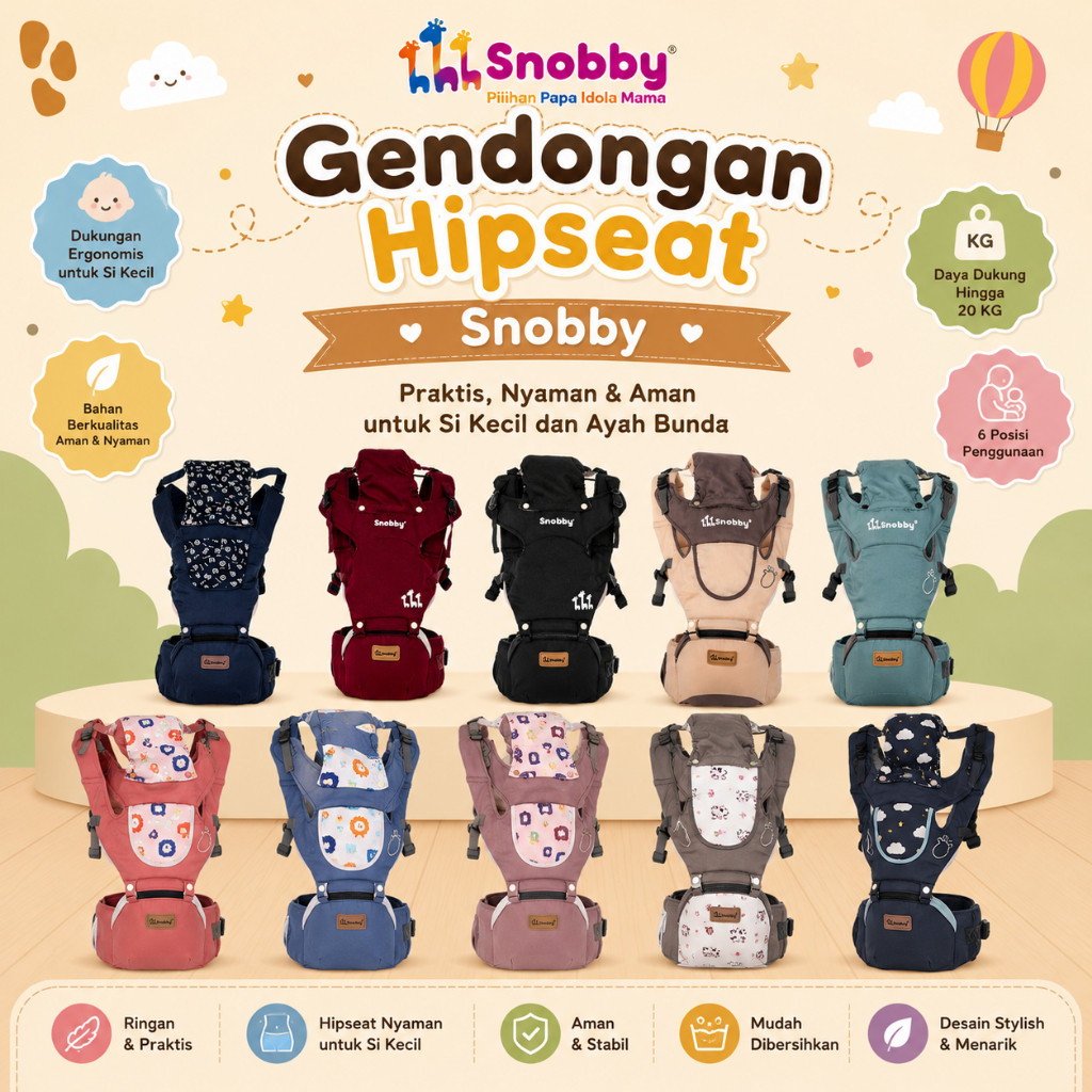 Snobby Gendongan Bayi Hipseat Snobby / Hipseat 6 Posisi