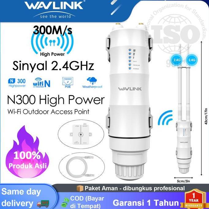 WAVLINK N300 Outdoor WiFi Extender Repeater Access Point 2.4GHz 300Mbps Antena 7dBi Tahan Air IP67 J