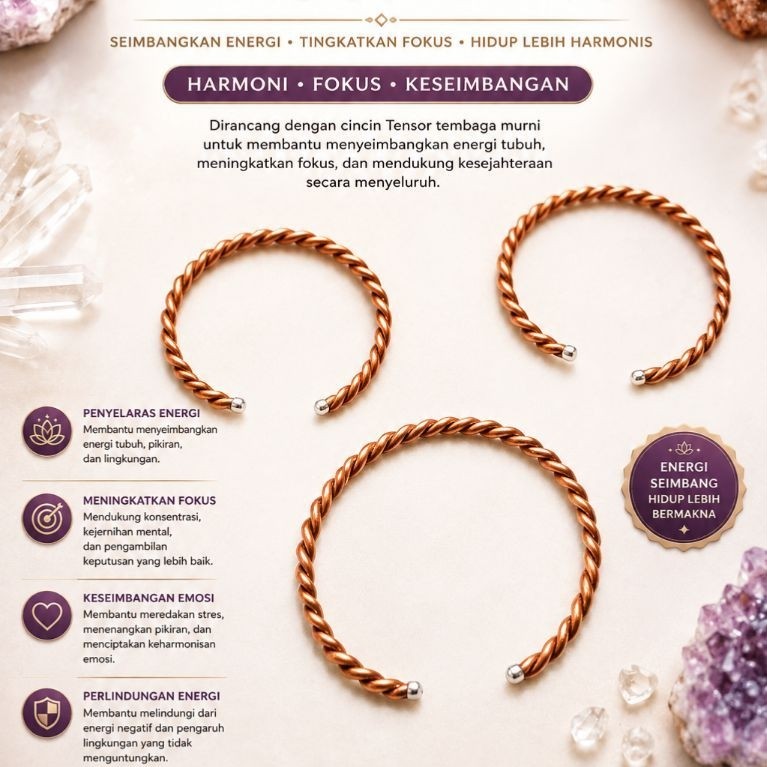 Ergonomic Tensor Ring Bracelet - Gelang Tensor Ring Tembaga Murni | Aksesori Meditasi, Fokus, Ground