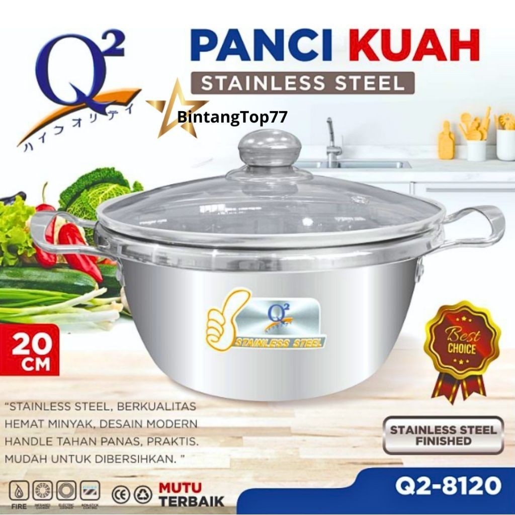 Q2 PANCI KUAH STAINLESS STEEL 22CM Q2-8122 / PANCI KUAH SERBAGUNA