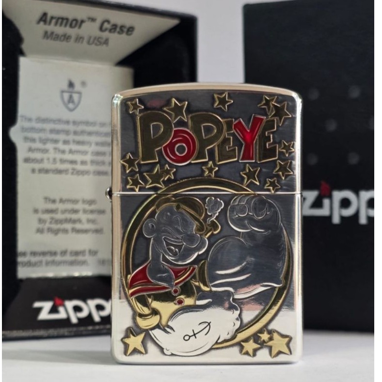 Original Zippo Armor Popeye Design 2 sisi Silver Finish