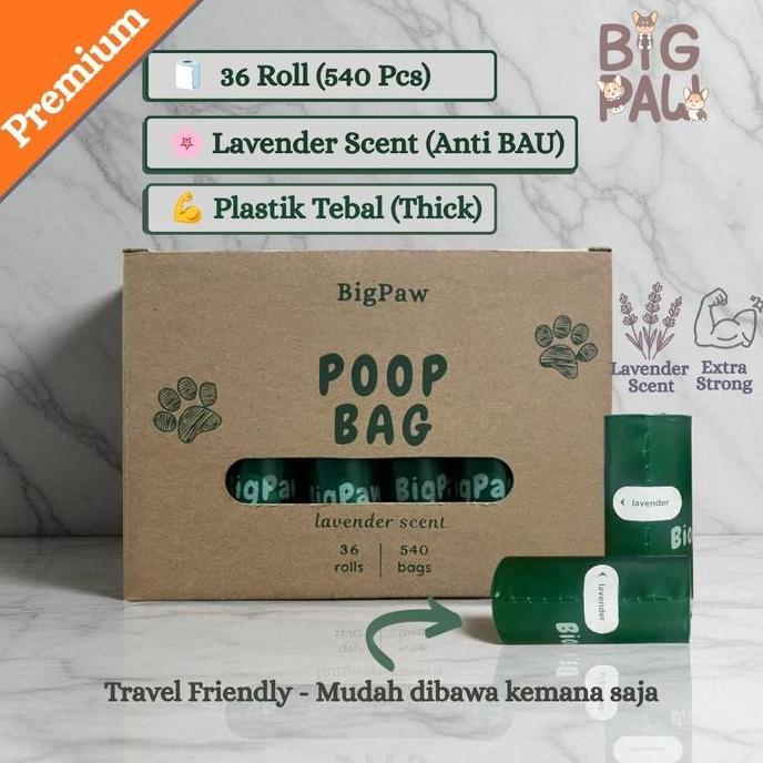 Promo BigPaw Poop Bag Thick Tebal Lavender Scent 540 pcs | 36 roll | Anabul Poop Bag | Plastik Diape