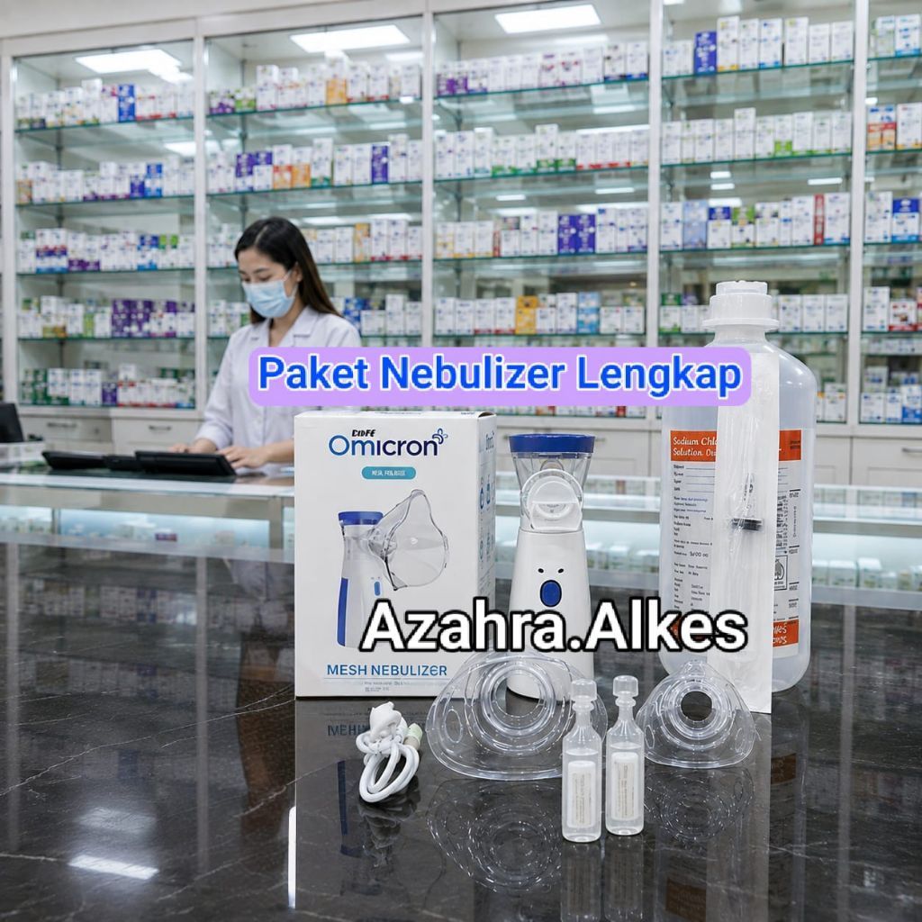 Nebulizer Portable Alat Bantu Pernapasan dengan Paket Lengkap Nacl 500ml dan Air Obat