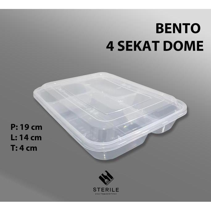 lunch box 4 sekat dome / kotak makan 4 sekat dome isi 25 pcs