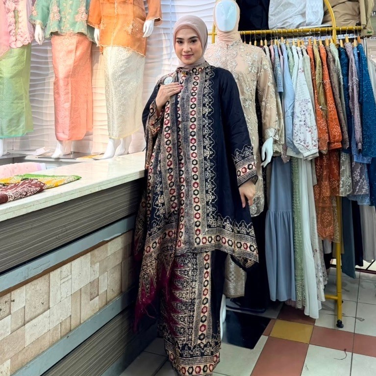 Leona Set 3in1 | Setelan Rok Viscose Motif Batik + Selendang