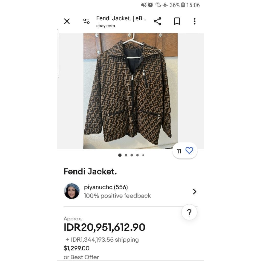 Jaket fendi zucca momogram reversible