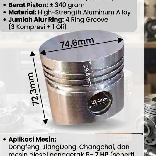 R175A PISTON MODEL RATA UNTUK DIESEL ENGINE MESIN DIESEL DONGFENG 7.5PK