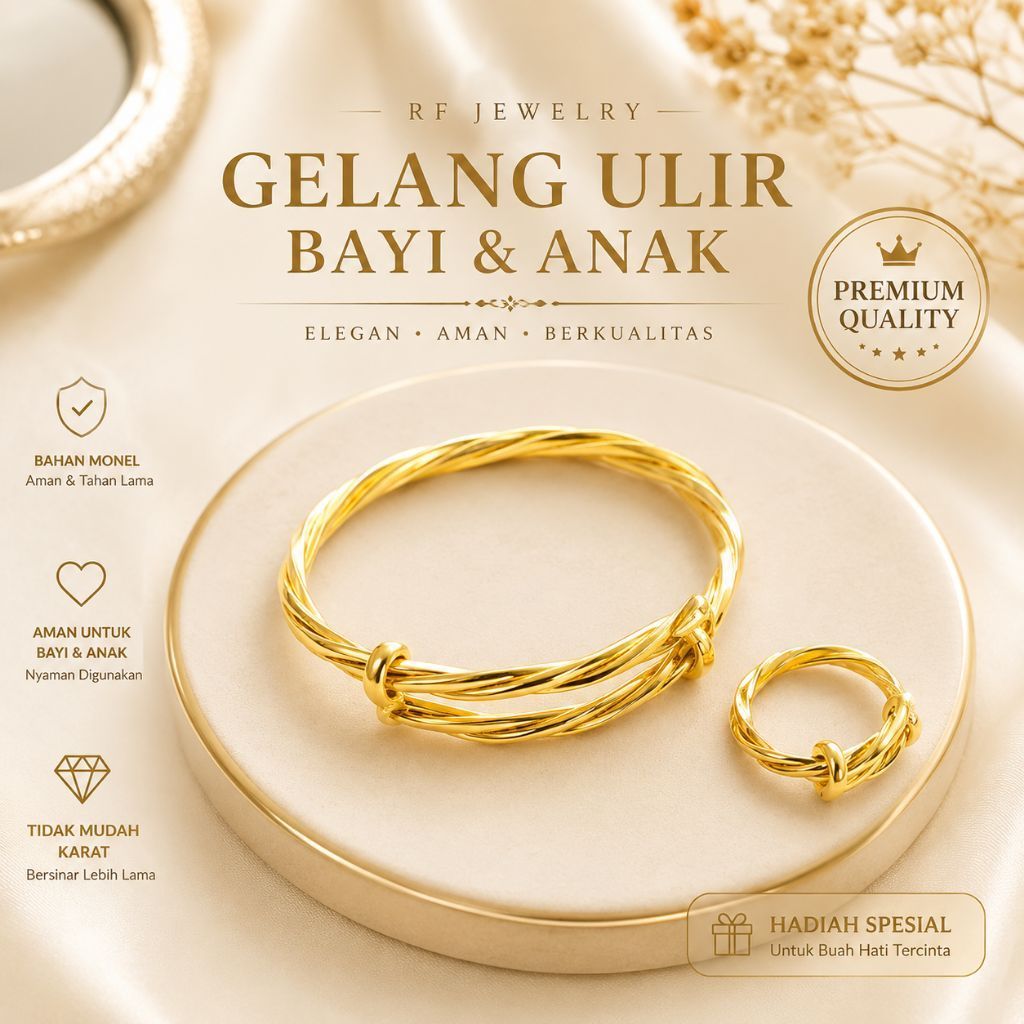 Gelang Ulir Anak/Bayi sepuh emas titanium baby gelang aceh tempah