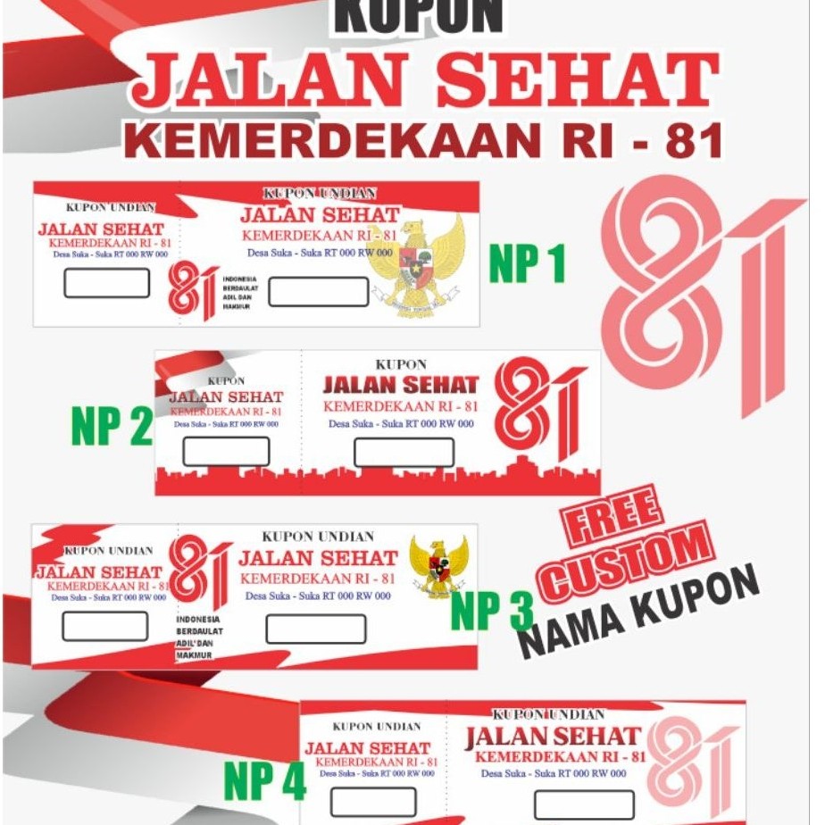 Cetak kupon undian / kupon jalan sehat / karcis / HUT RI 81