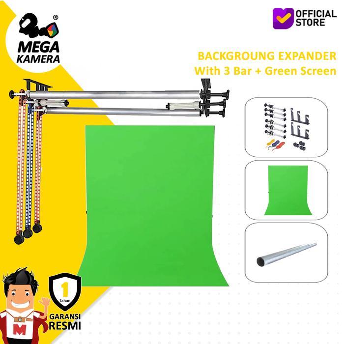 BackGround Expander Roll Set Komplit - Bar Pipa - Polos Green Screen - 3 bar