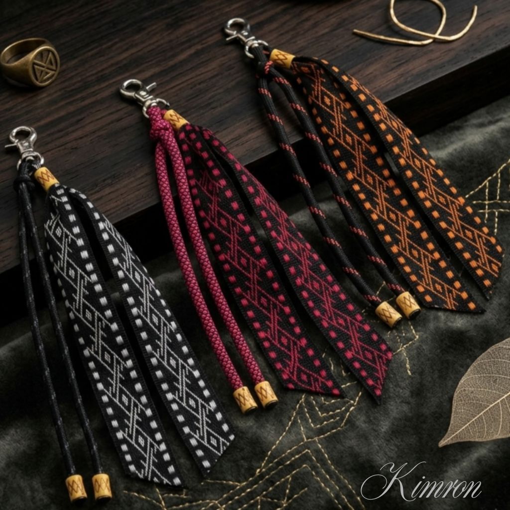 Gantungan Kunci Pita Motif tenun Etnik Batik Nusantara Keychain Bags Ganci Tas Tali Paracord