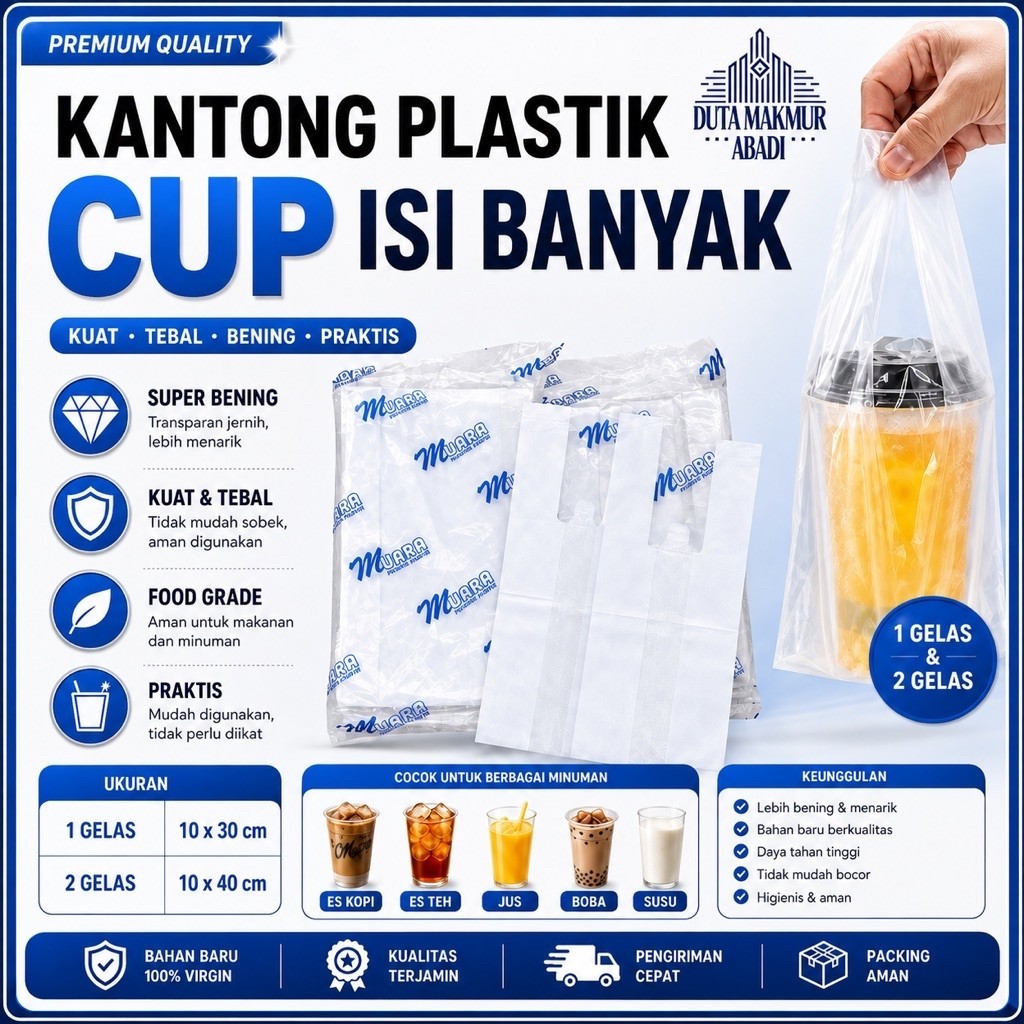 [1 PACK] KANTONG PLASTIK GELAS 1 & 2 CUP | KRESEK HD CUP BENING 10X30 10X40 MUARA / PLASTIK ES MINUM