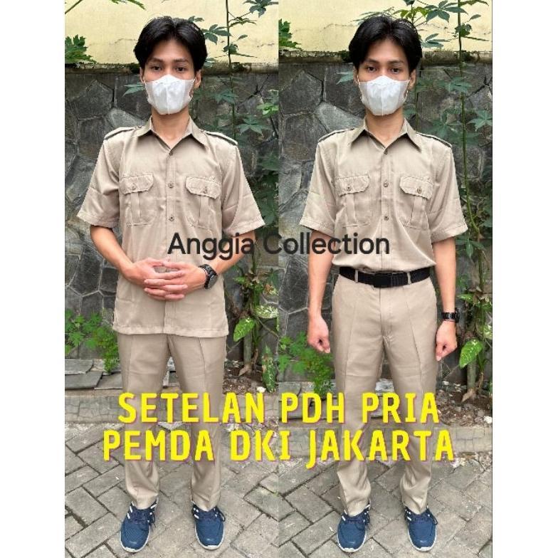 Gratis Ongkir Pdh Pemda Dki Jakarta Setelan Celana Lengan Pendek-Setelan Pria-Pemda Dki-Pdh Pria-Pdh