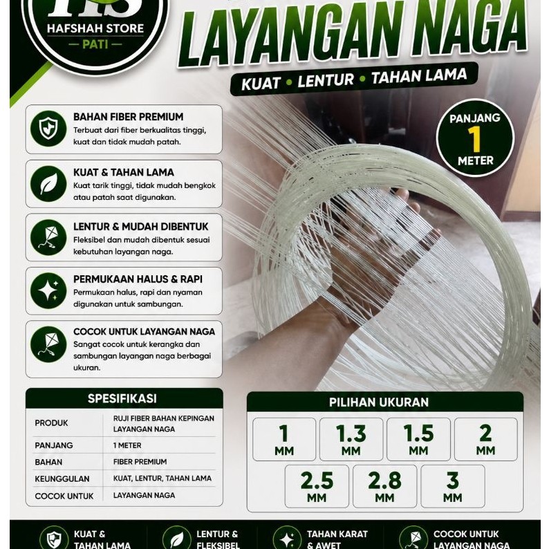 Fiber kuat bahan layangan  kepingan naga/ sangkar 1 meter