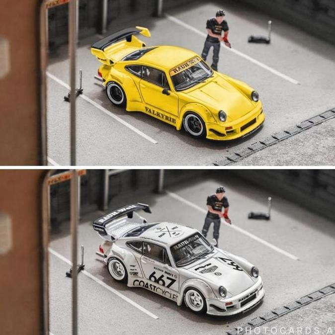 Star Model 1/64 RWB 930 Rauh Welt Begriff Porsche Coast Cycles White #667 Valkyrie Yellow