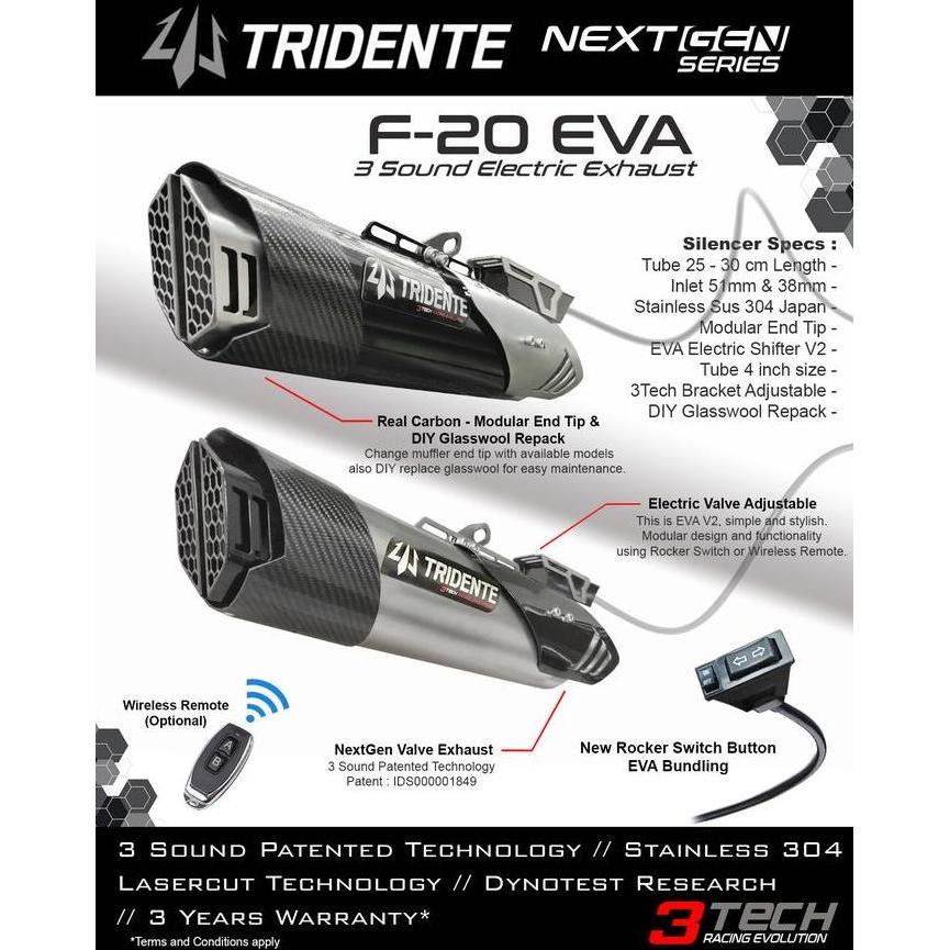 '' KNALPOT 3 SUARA TRIDENTE F20 EVA / RAPTOR 150-160CC FULL SYSTEM ''