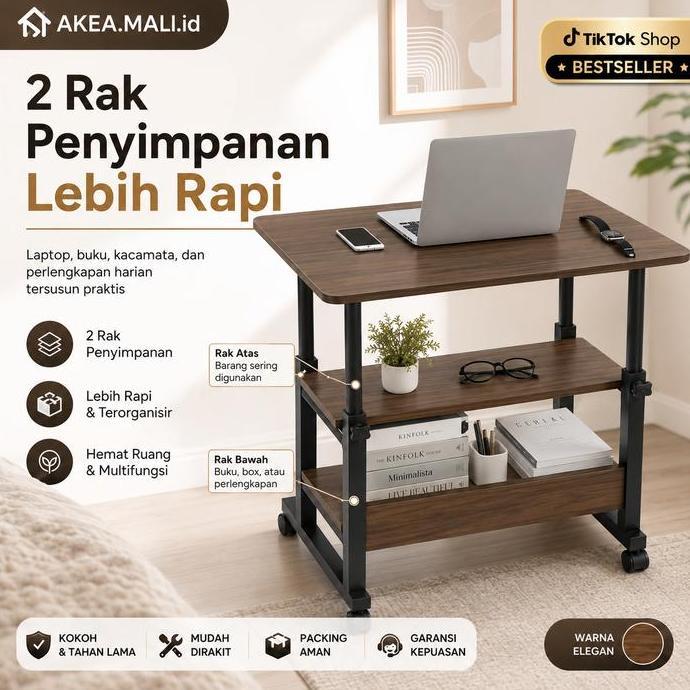[AK]Meja Laptop Lipat Adjustable dengan Roda Meja Laptop Roda Meja Kerja Adjustable Meja Belajar Por