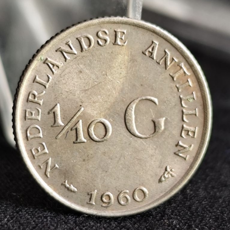 koin perak kuno asli 1/10 gulden juliana antillen 1960