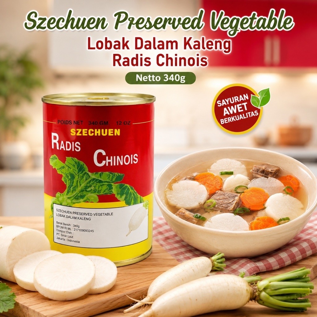 Szecuan Cai  Sayur dalam kaleng - Lobak Kaleng Radis Chinos 340 gr - Lobak Asin