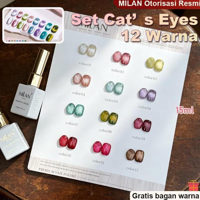 dehavil_blue - milan cat eyes 12 warna gel nail polish 15ml tahan lama bebas racun finishing glitter
