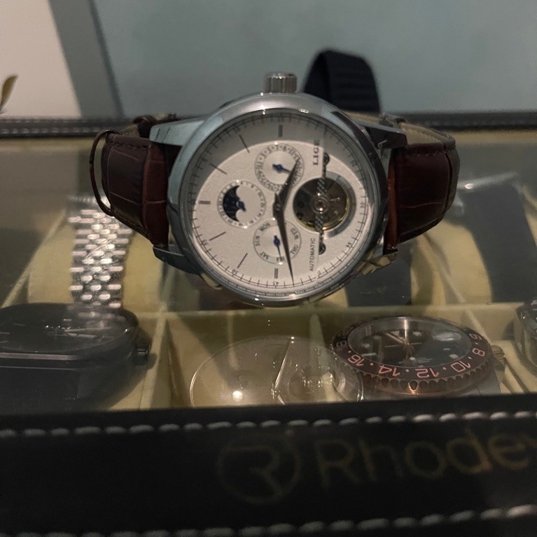 Jam Tangan LIGE Automatic Moon Phase Tourbillon Analog Tali Kulit Pria