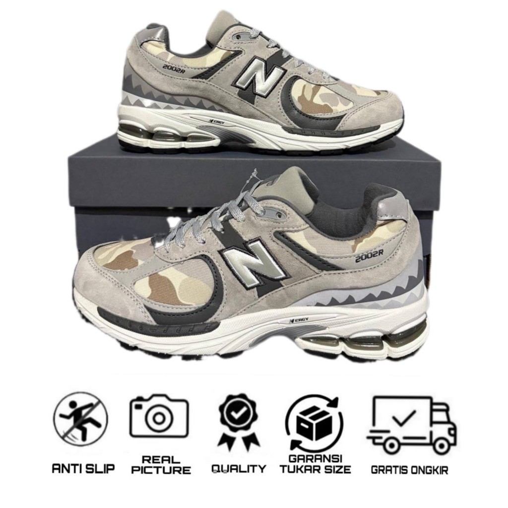 New Balance 2002R X BAPE Sneakers Pria Wanita Sepatu Casual Sport Lifestyle Trendy