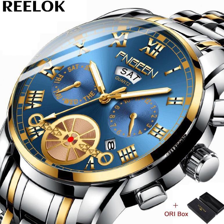 FNGEEN 4001 Jam Tangan Pria Luxury Stainless Steel Quartz Original Anti Air Watch