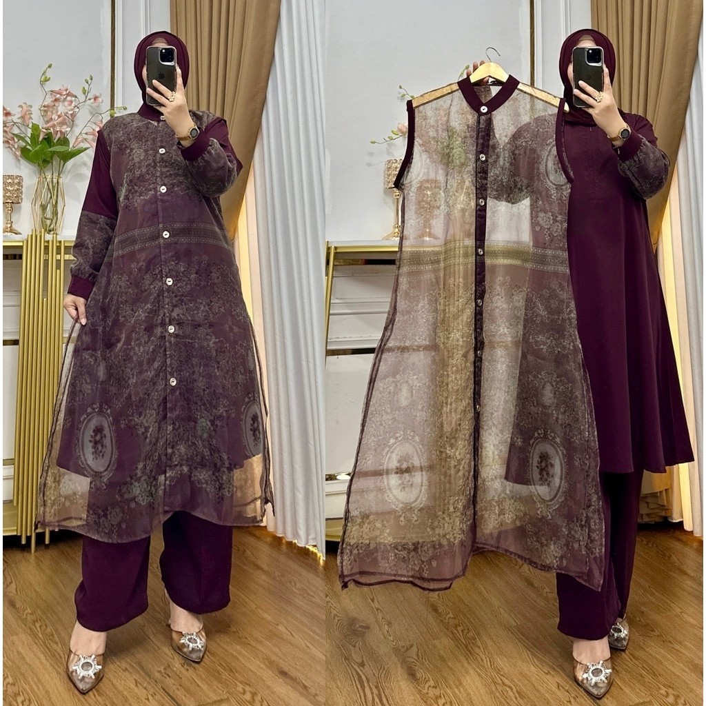 YR - MAUREN SETCEL / Setcel Tunik Organza Modern Kondangan / Tunik Setc 2 in 1
