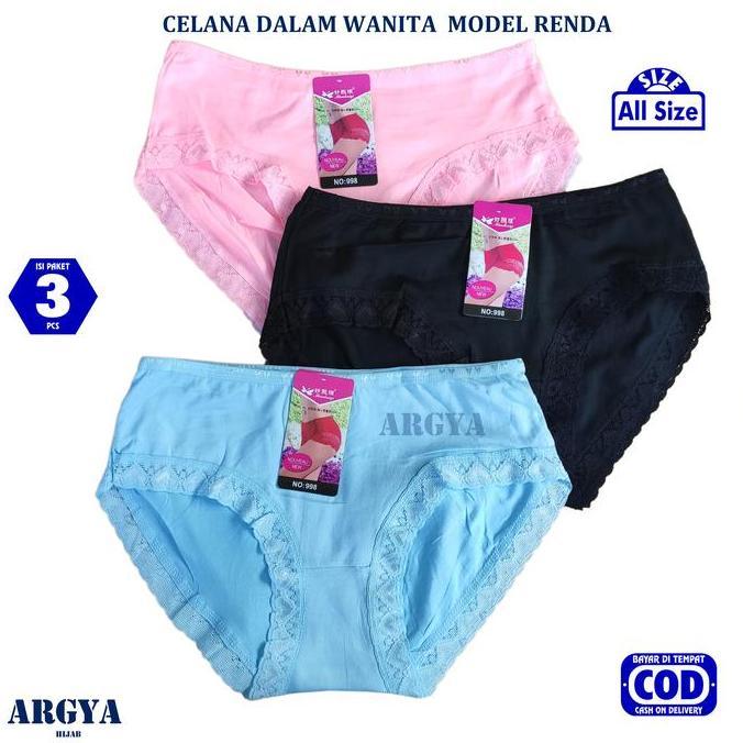 DB129 - 3 Pcs Celana Dalam Perempuan Renda Sempak Wanita
