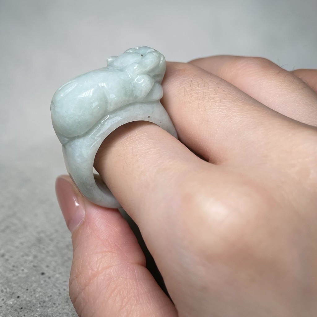 [Certified] - Cincin Ukir Pixiu Jade Ring Natural Giok Type A Pixiu