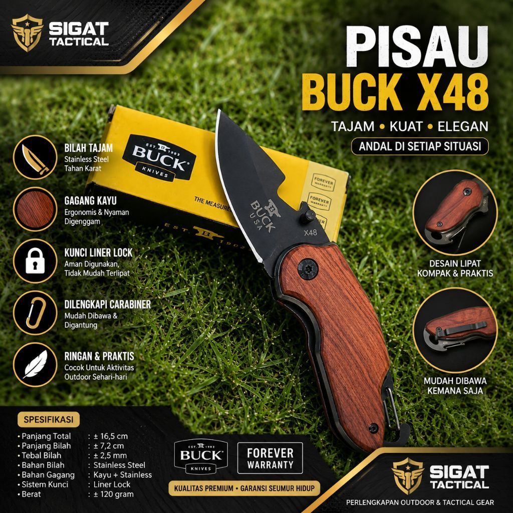 Pisau lipat BUCK Rosewood titanium / Pisau Survival Tactical