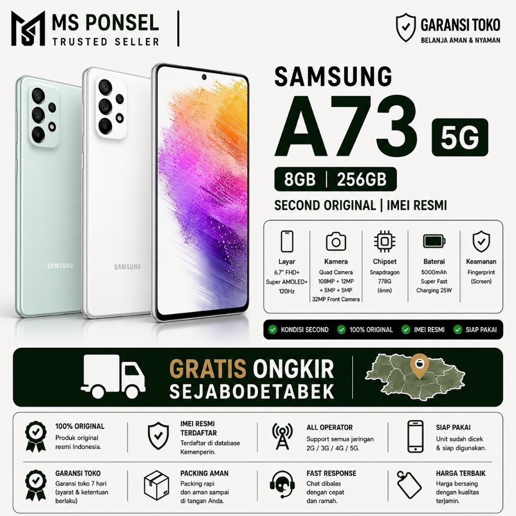 SEIN | Samsung Galaxy A73 5G 8/256GB Resmi Second Fullset Original