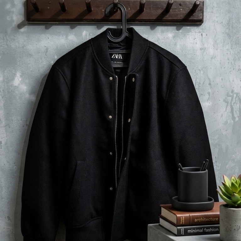 ZARA MEN  FELTED / WOOL-BLEND BOMBER JACKET