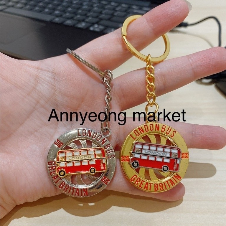 Gantungan Kunci London Inggris Bulat putar bus London keychain bus souvenir khas london
