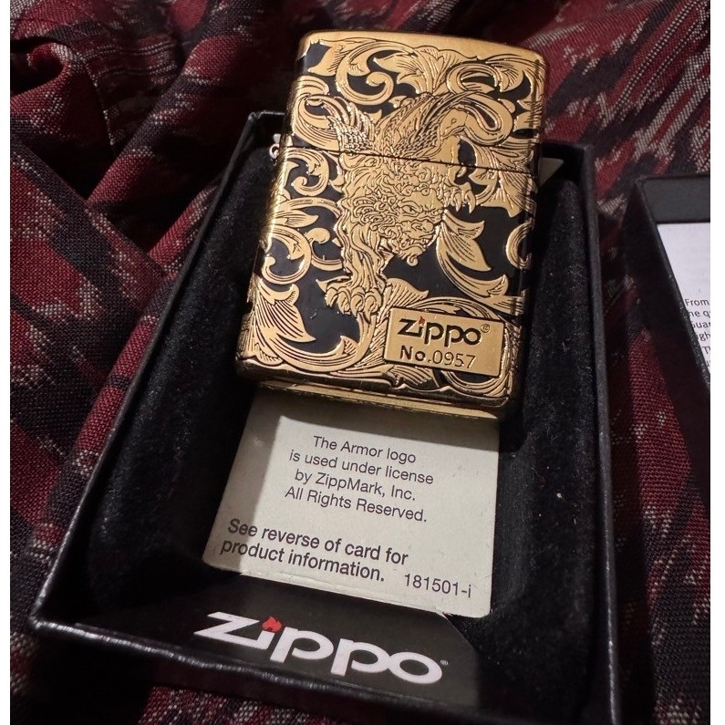 Zippo Black Gold Filled Tang Grass Pixiu ane Original Autentic  Zippo  ARMOR  limited edition No 095