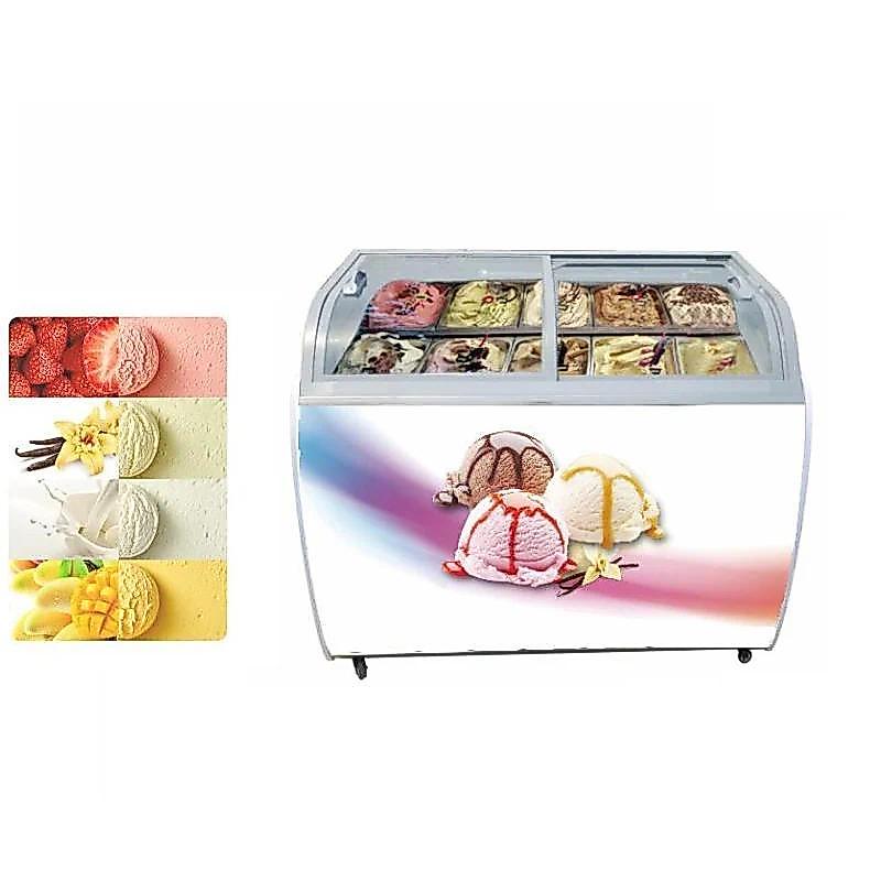New Arrival Chiller Glass Door Freezer Gelato Commercial Ice Cream Showcase Display Freezer Ice Crea