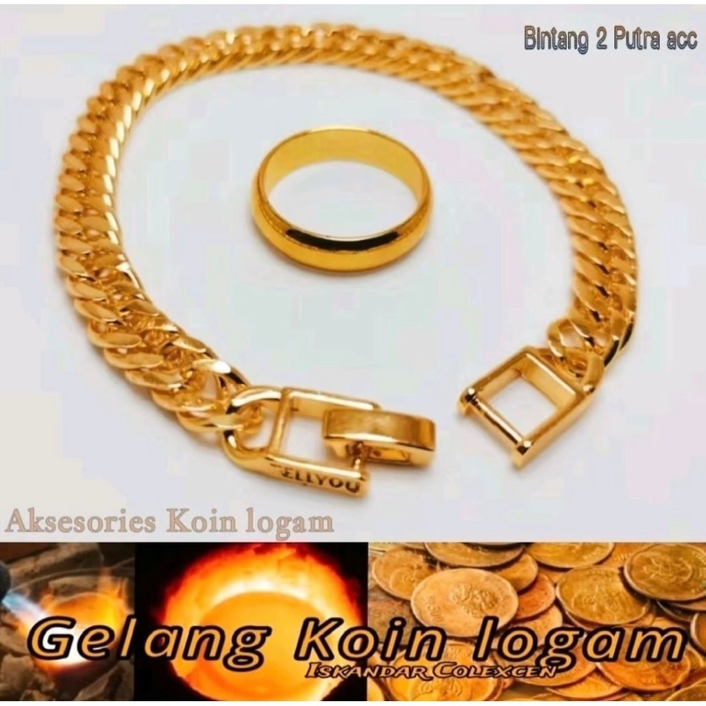 GELANG RANTAI MODEL TERBARU GRATIS CINCIN KOIN LOGAM LAPIS EMAS ANTI KARAT TIDAK LUNTUR / GELANG RAN