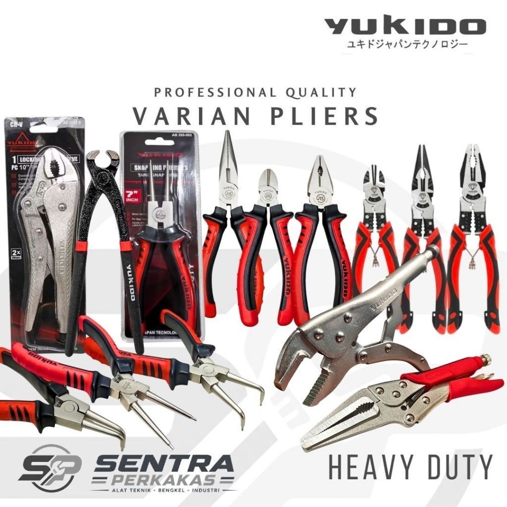 YUKIDO Tang Set Heavy Duty Tang Potong Lancip Kombinasi Snap Ring Buaya Gegep 6-10 Inch