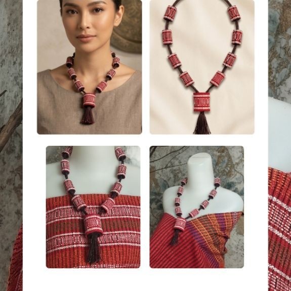 Kalung etnik ulos kalung Batak warna merah kombinasi putih silver  limited series Gondang