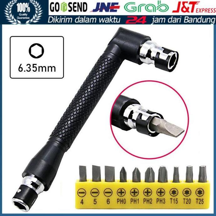 TJANMON Obeng L Siku + 10 pcs Mata Obeng SET Gagang Double Ended Sambungan / Kepala Soket Obeng L Sh