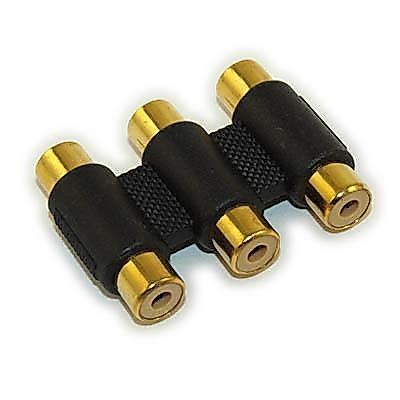 3 WAY COMPONENT/RCA FEMALE-FEMALE COUPLER/CONNECTOR (GOLD PLATED)