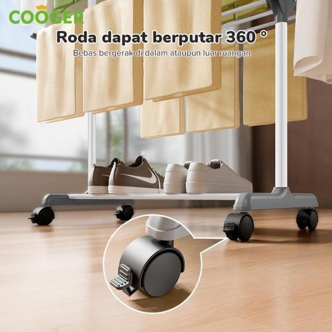 [] COOGER Rak Jemuran Baju Stainless Steel Rak Jemuran Handuk 4 Susun