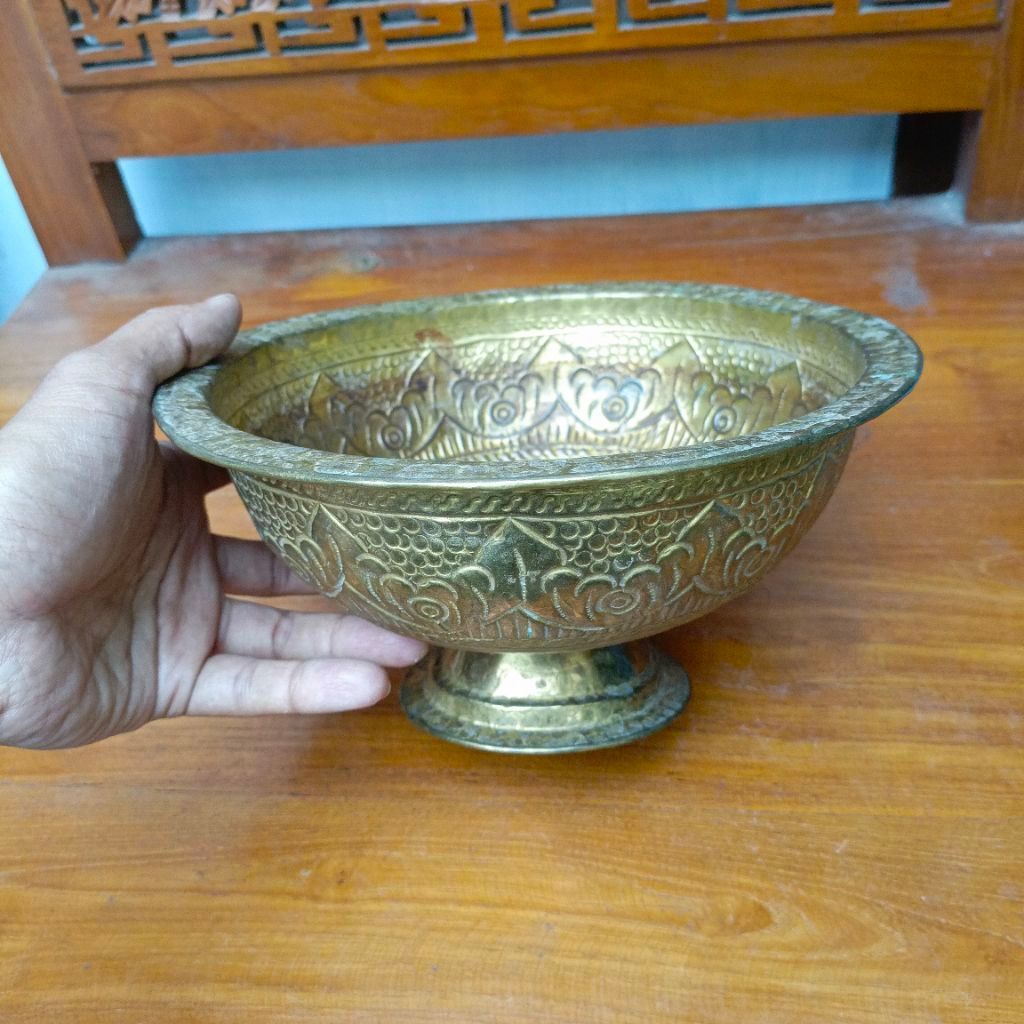 bokor kuningan antik ukir manten lawas jadul vintage