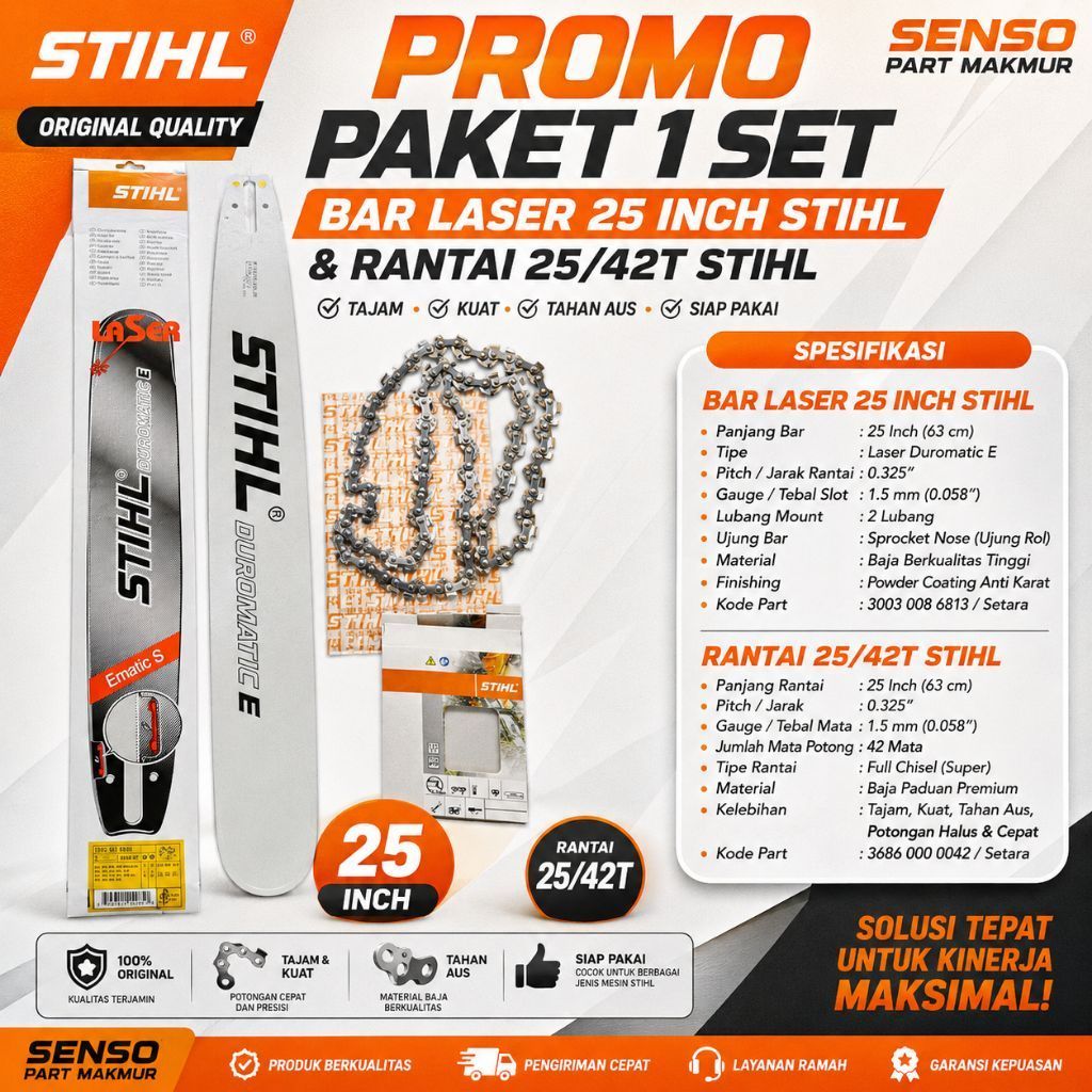 1set BAR BAJA 25inch + RANTAI 42T chainsaw MS381/MS382 original STIHL GERMANY